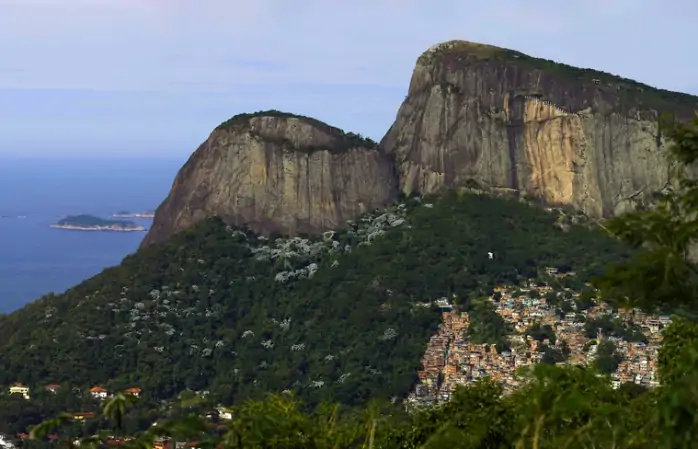 Morro Dois Irmãos'taki Vidigal favelasının manzarası.